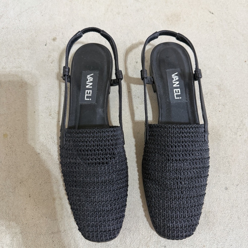 Vintage 90s VANELi "Janet" Black Crochet Woven Slingback Flats - Size 8S